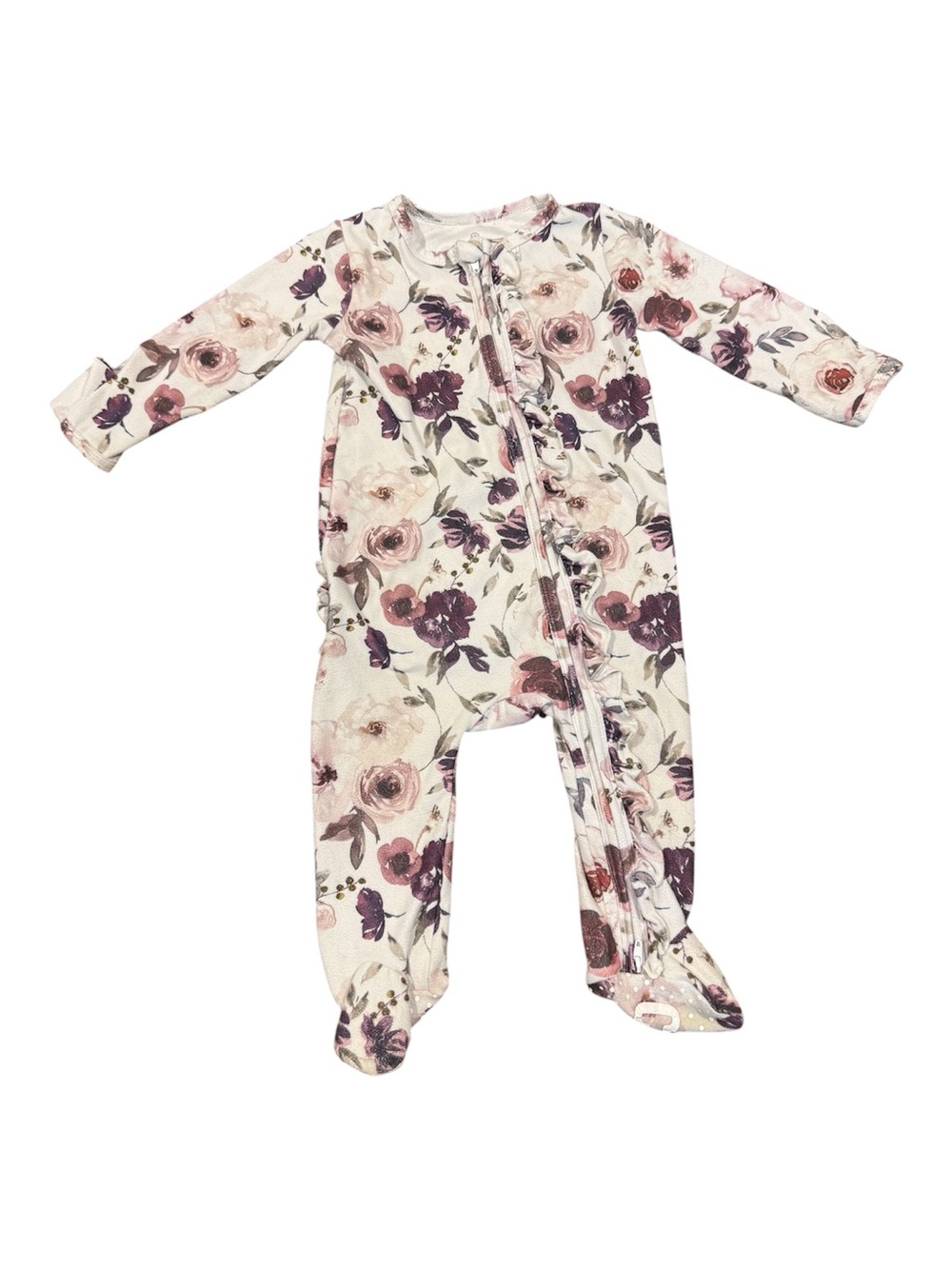 Caden Lane Floral Zip Baby Footie - Pink & Purple